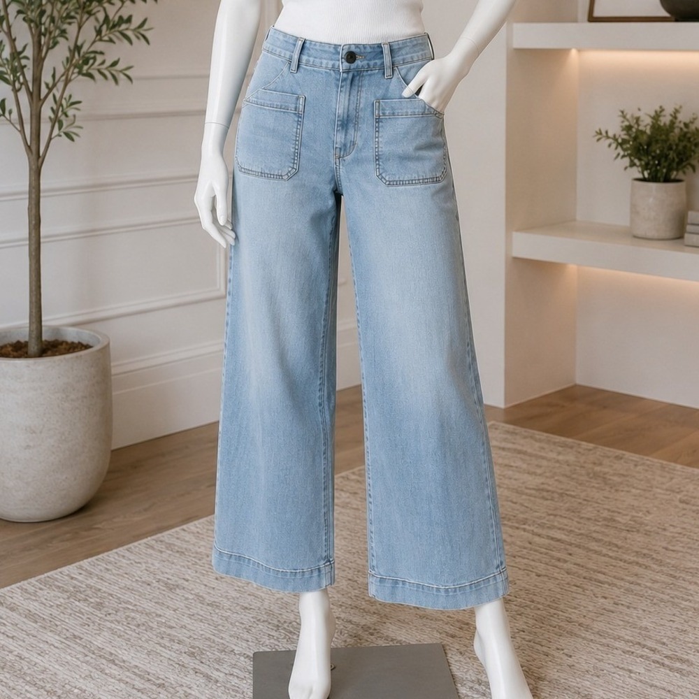 Bagatelle Womens Jeans Wide Leg Utility Patch Pocket Light Wash 29